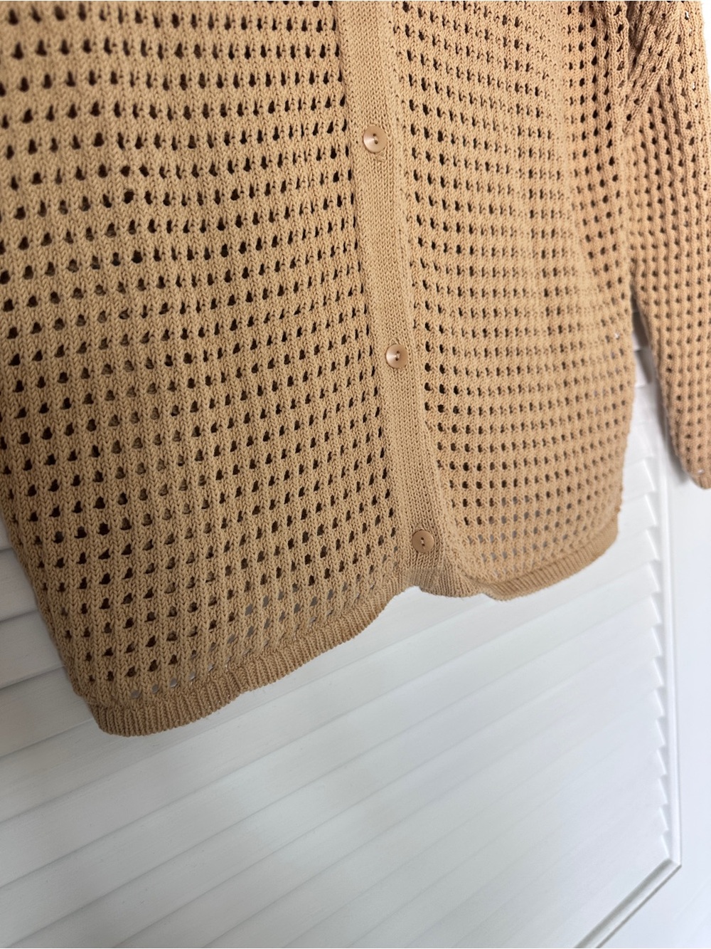 Madewell 100% Cotton Tan Crochet Stitch Open Knit Polo Cardigan Sweater Size S - Picture 8 of 16